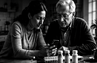 A family caregiver helping a relative manage medication