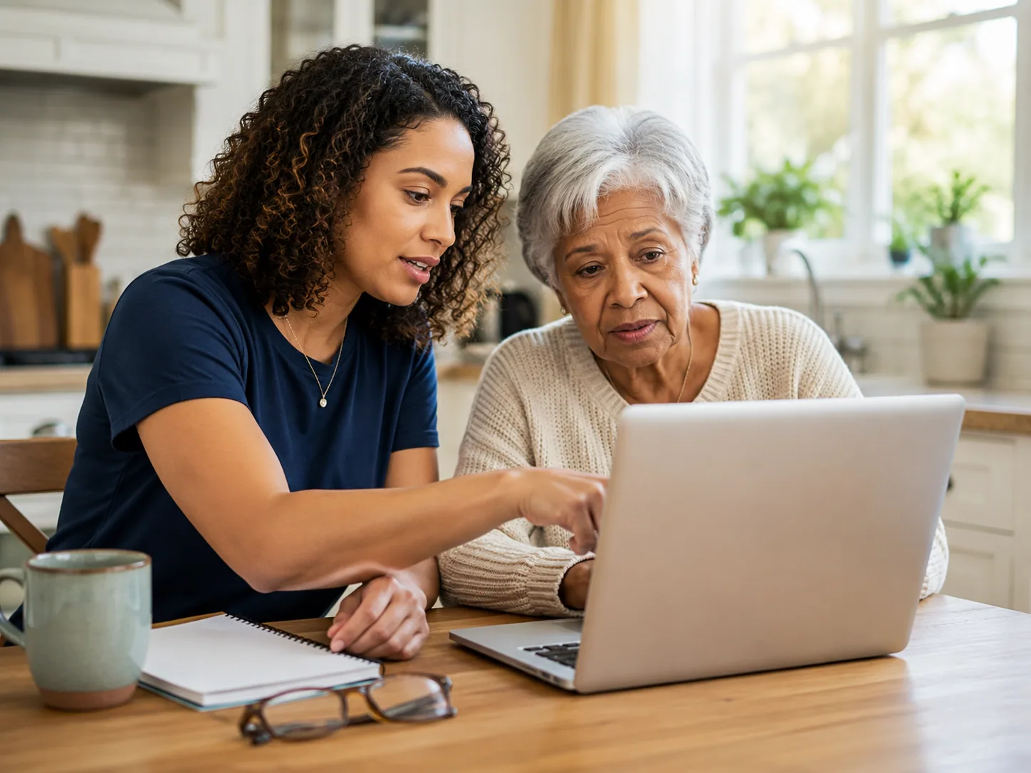 A family caregiver helping a relative manage medication